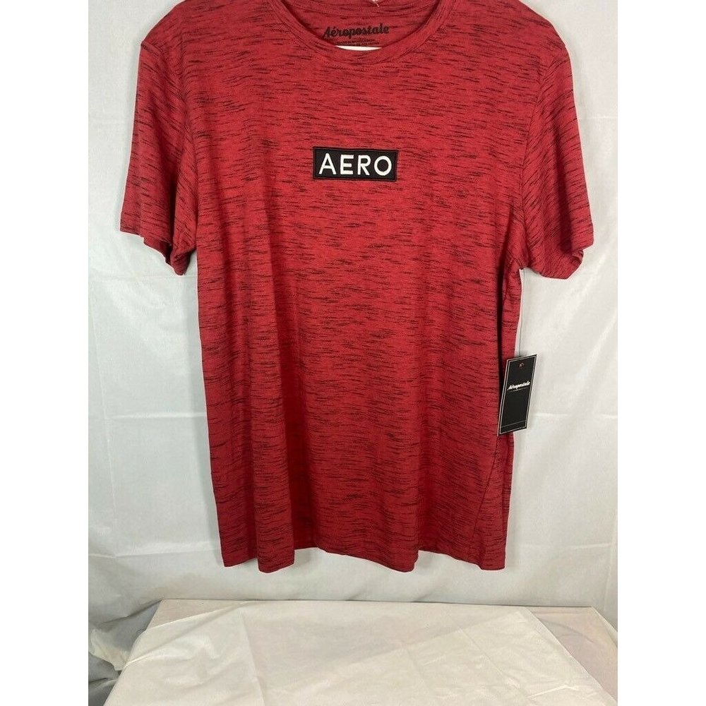 Aeropostale Mens Graphic T-Shirt Red Black Space Dye Crew Neck Tee L New